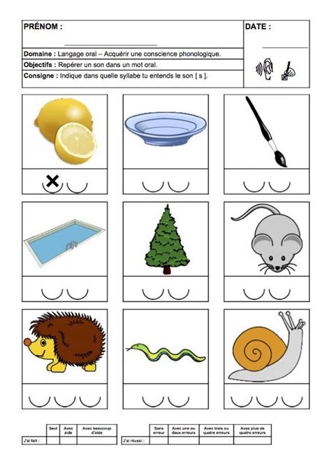 Le son S Fiches sons phonologie GS maître françois Fiches de