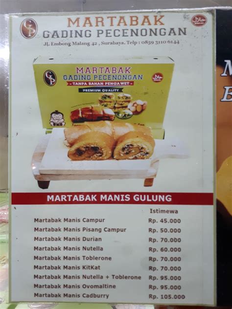 Menu At Martabak Gading Pecenongan Surabaya Jl Margorejo Indah No 10