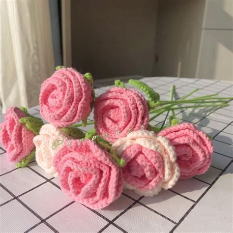 Pretty Crochet Pink Rose Flower For Birthday T For Sale Crochet