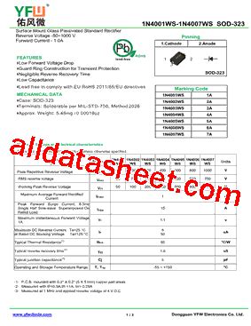 1N4007WS Datasheet PDF DONGGUAN YOU FENG WEI ELECTRONICS CO LTD