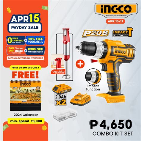 Ingco Combo Kit Set 20V Cordless Impact Drill With Hand Mixer