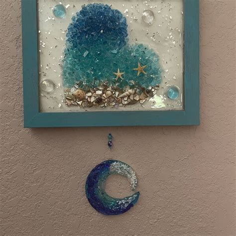 Fused Glass Ocean Wave Suncatcher Glass Wave Art Beach Ornament Blue Ocean Waves Wall Hanging