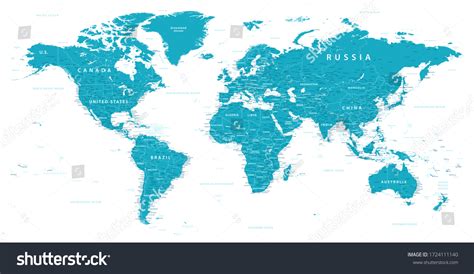 Vektor Stok World Map Political Vector Illustration Highly Tanpa