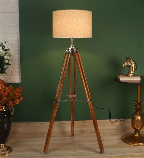 Buy Trento Brown Fabric Shade Tripod Floor Lamp With Wood Metal Base