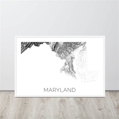 Maryland State Topographic Map Art Black & White – Modern Map Art