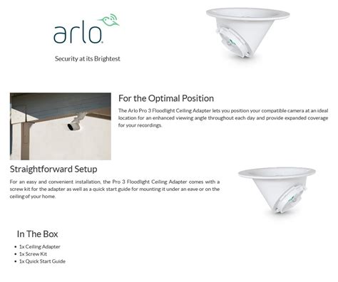 Arlo Ceiling Adapter Accessory For Arlo Pro Floodlight Camera