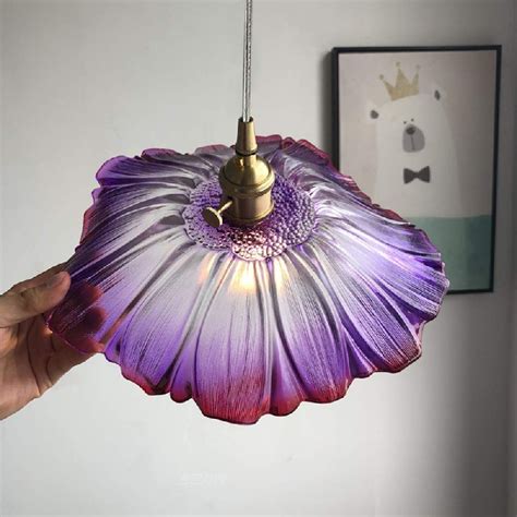 Kiven Stglighting Lotus Shaped Purple Glass Plug In Pendant Lighting