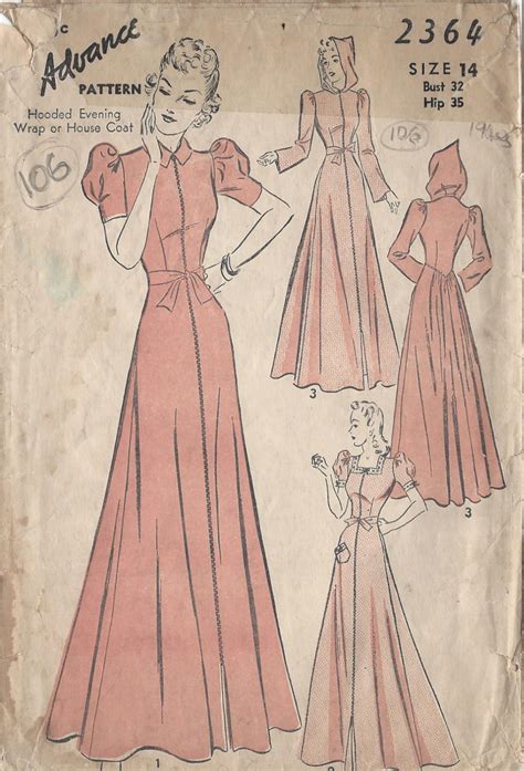 1940s Vintage Sewing Pattern HOUSE COAT NEGLIGEE B32 Etsy Vintage