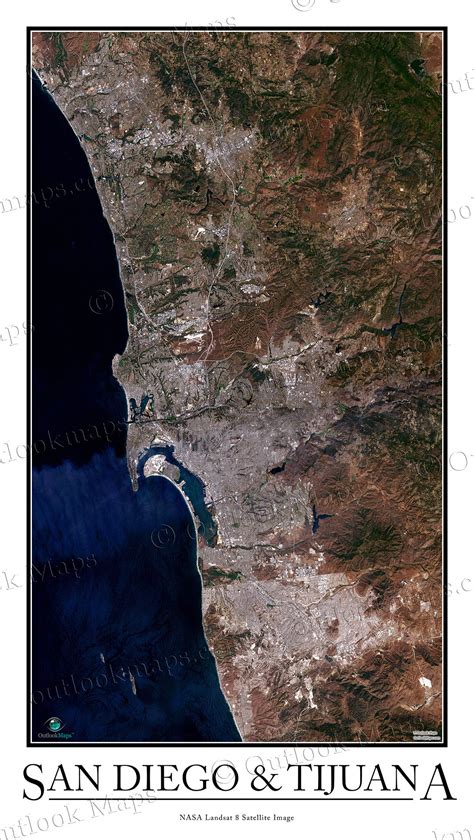 San Diego Tijuana Satellite Map Print Aerial Image Poster