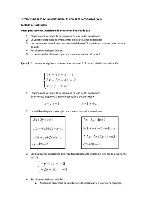 Sistemas De Ecuaciones 3x3 Pasos Para Resolver Metodo Sustitucion