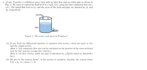 Solved 1 15 Pts Consider A Cylindrical Water Tank With An Chegg