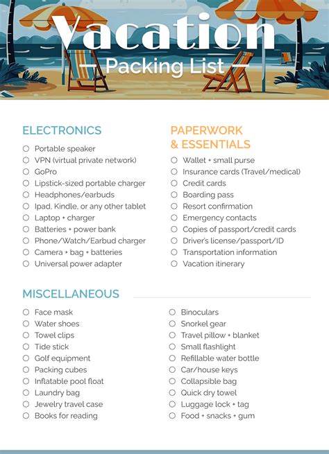 Beach Vacation Packing Checklist Printable The Best Printable Packing