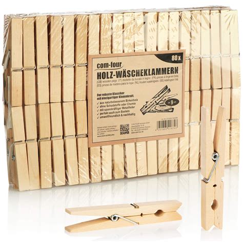 Com Four® 100x Xxl Clothespins Made Of Wood Sustainable Wooden Pegs