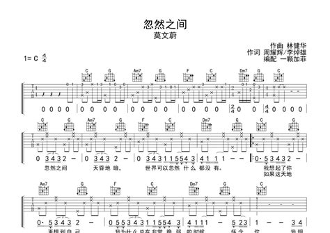 莫文蔚《忽然之间》吉他谱 C调弹唱六线谱 琴魂网