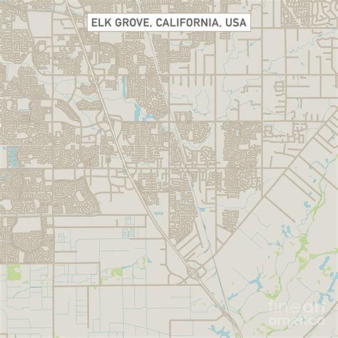 Elk Grove California Us City Street Map Digital Art By Frank Ramspott