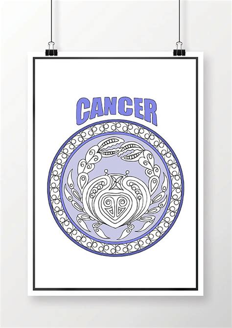 Adult Coloring Page Zodiac Cancer Etsy