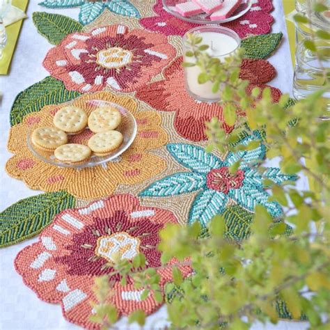 Heavily Beaded Floral Table Runner Etsy