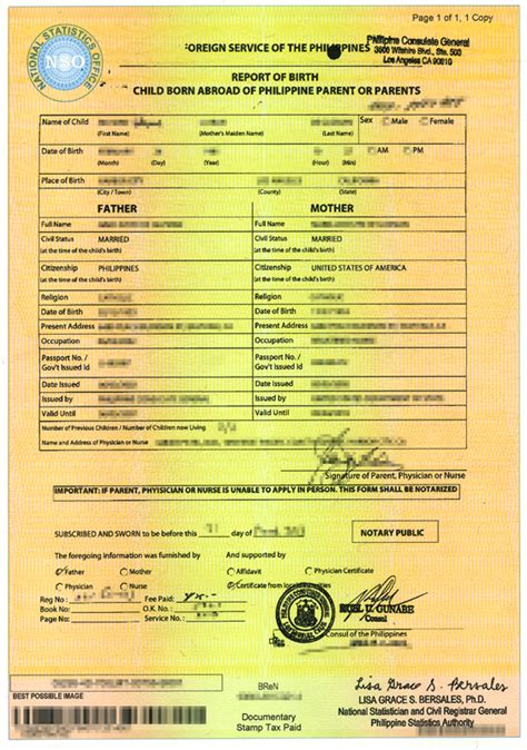 Philippines Psa Nso Report Of Birth Birth