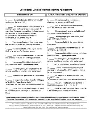 Fillable Online Memphis Checklist For Optional Practical Training