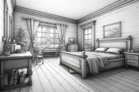 Premium AI Image | Drawing of a bedroom with a messy bed