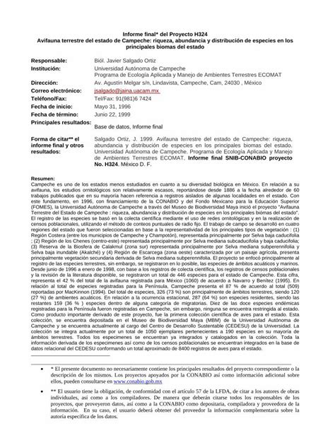 Pdf Informe Final Del Proyecto H Principales Biomas Del