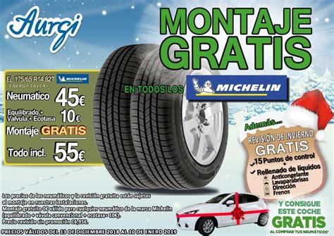 Oferta MONTAJE NEUMÁTICOS MICHELIN GRATIS en AURGI Campaña Navidad 2018