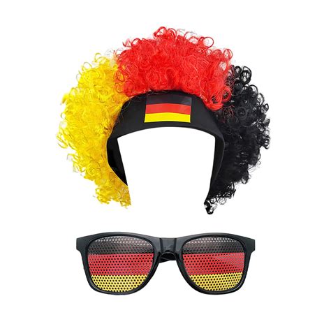 Cup Party Gear National Flag Colored Fan Wig With Stylish Glasses For A