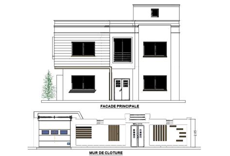 AutoCAD House Front Elevation And Closing Wall Design DWG File - Cadbull