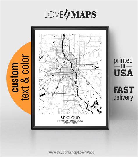 St. Cloud Minnesota Map, Saint Cloud City Print, St Cloud Poster ...