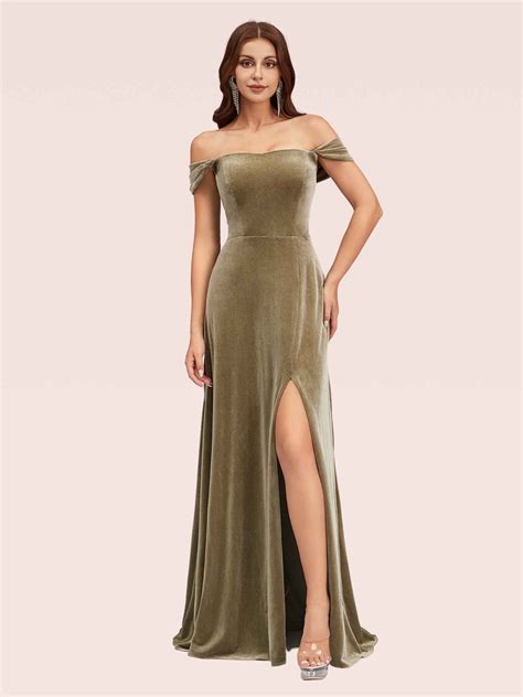 Sexy Mermaid Off Shoulder Long Side Slit Velvet Bridesmaid Dresses