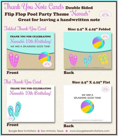 Flip Flop Pool Party Thank You Card Birthday Swimming Purple Boogie