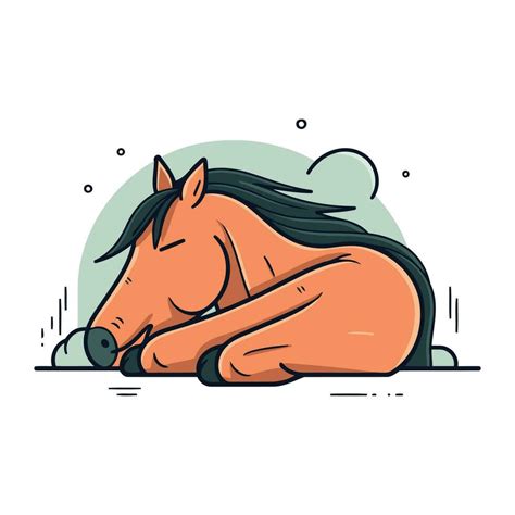 Horse sleeping on the ground. Vector illustration in line style ...