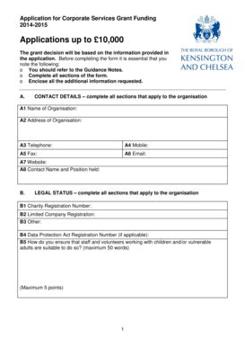 Fillable Online Rbkc Gov Corporate Grants Application Form Under 10k