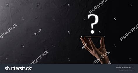 Businessman Man Hand Hold Interface Question Stock Photo