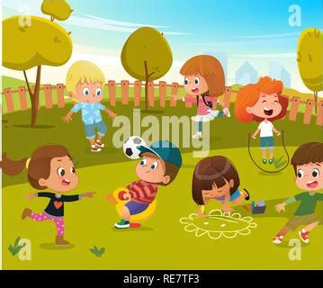 Ni Os Lindos En El Parque Con Bal N De F Tbol Imagen Vector De Stock