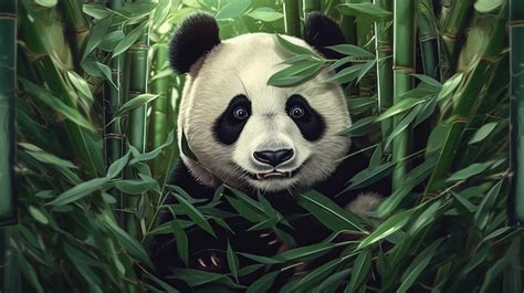 Premium AI Image A Cuddly Panda Peeking Out Of A Bamboo Forest AI