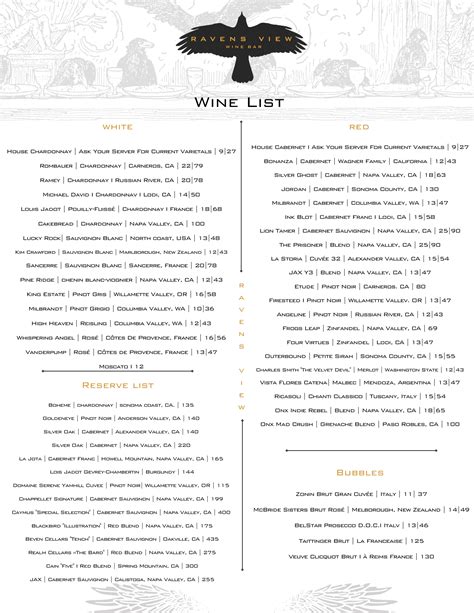 Wine Menu – Ravens View Wine Bar