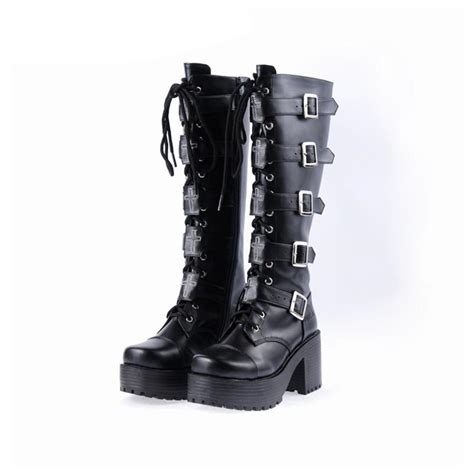 Chunky Gothic Buckle Platform Boots