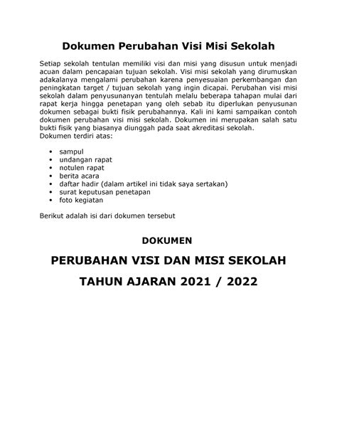 Dokumen Perubahan Visi Misi Sekolah Visi Misi Sekolah Yang Dirumuskan