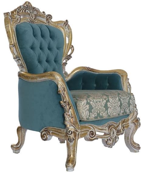 Casa Padrino Luxus Barock Sessel Blau Gold Handgefertigter