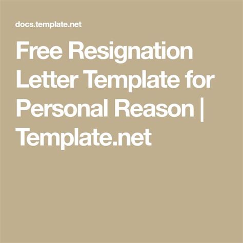 Free Resignation Letter Template For Personal Reason