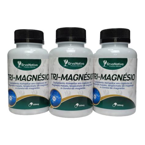 Tri Magnésio Kit 300 Cápsulas 500mg Magnésio Malato Cloreto de Magnésio