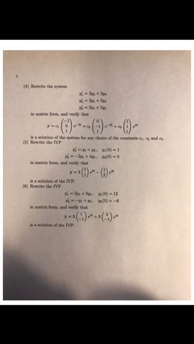 Solved 4 Rewrite The System N Matrix Form And Verify That