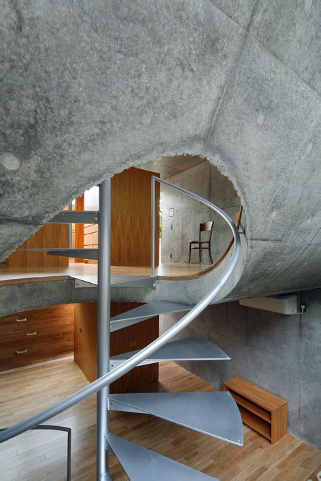 Spiral Stairs Puncture Hilly Floors In House By Takeshi Hosaka