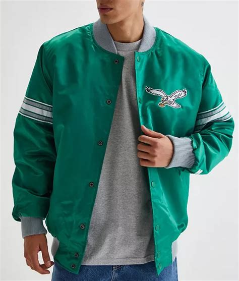 Starter Varsity Satin Philadelphia Eagles Striped Kelly Green Jacket ...