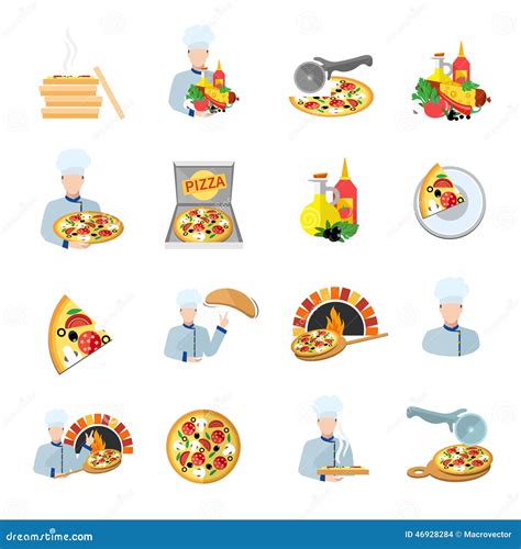 Sistema Del Icono Del Fabricante De La Pizza Ilustración del Vector