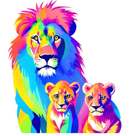 Gorgeous Rainbow Watercolor Lion Family · Creative Fabrica