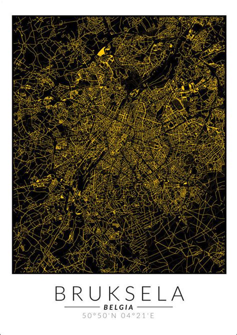 Galeria Plakatu Plakat Bruksela Złota Mapa 21x29 7 cm Galeria