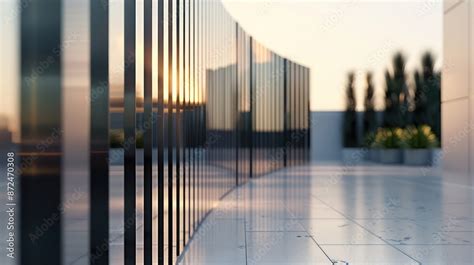 sleek, modern fence with narrow metal panels, each featuring a glossy ...