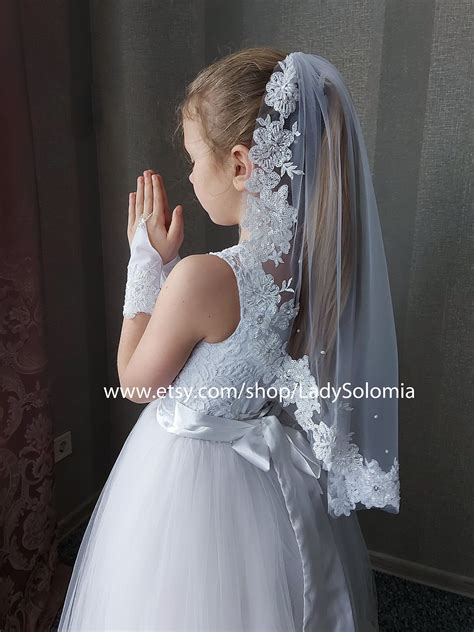 Beaded First Communion Veil White First Holy Communion Mantilla White